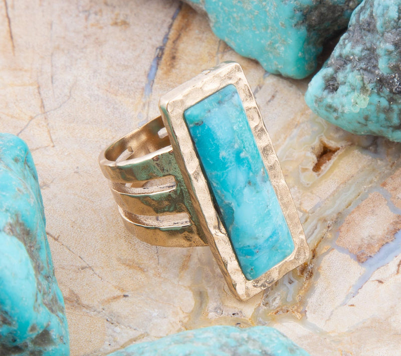 Barse Artisan Crafted Bronze Composite Blue Turquoise Ring — View 2