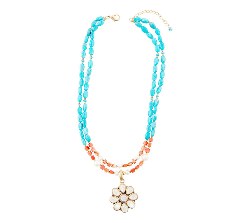 Barse Artisan Crafted Bronze Flower & GemstoneBead Necklace — View 2