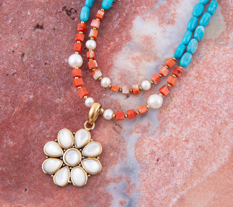 Barse Artisan Crafted Bronze Flower & GemstoneBead Necklace — View 3