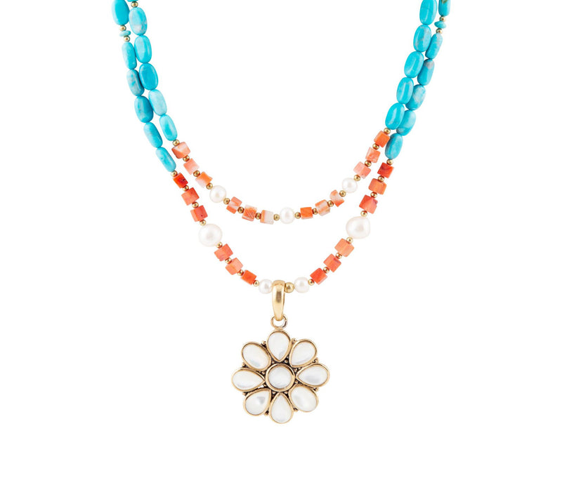 Barse Artisan Crafted Bronze Flower & GemstoneBead Necklace — View 5