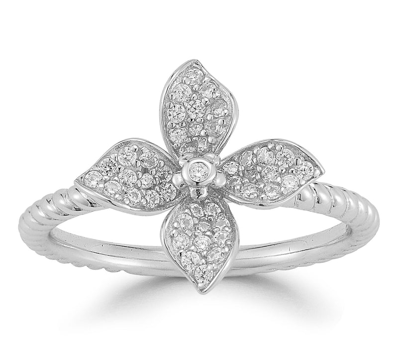 Sterlina Silver Pave Flower Ring, Sterling — View 8
