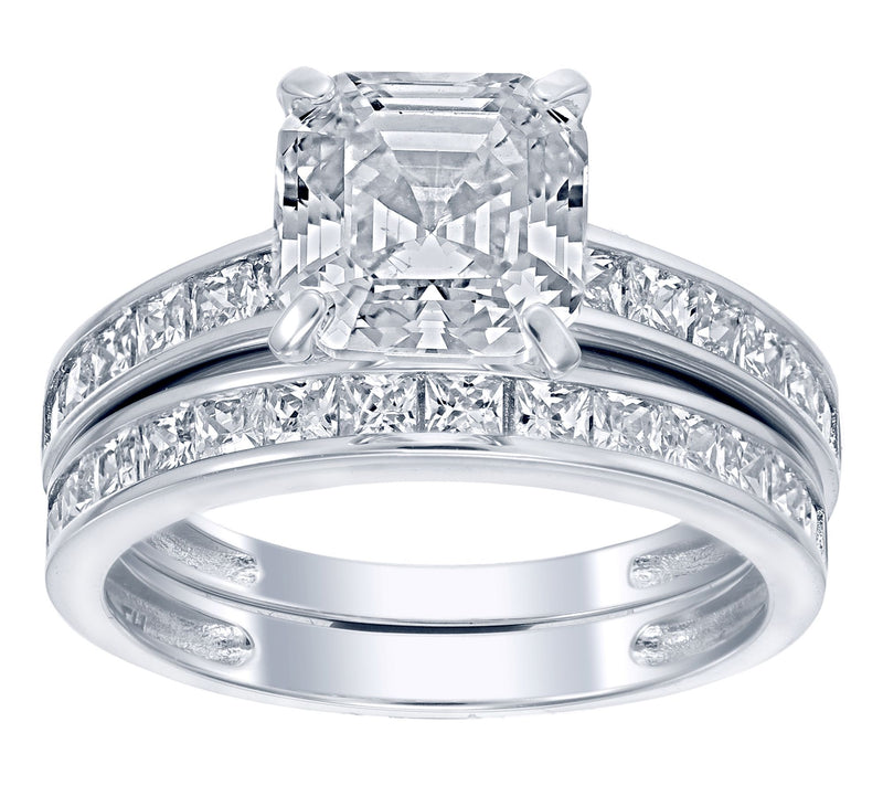 Diamonique 4.95cttw Asscher Cut Bridal Ring Set, Sterling — Main view