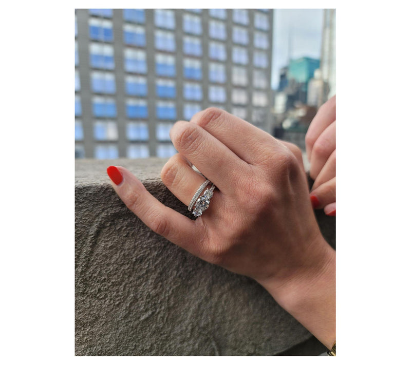 Diamonique 2.95 cttw 3-Stone Bridal Ring Set, Sterling Silver — View 4
