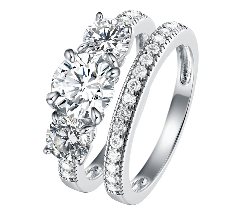 Diamonique 2.95 cttw 3-Stone Bridal Ring Set, Sterling Silver — View 2