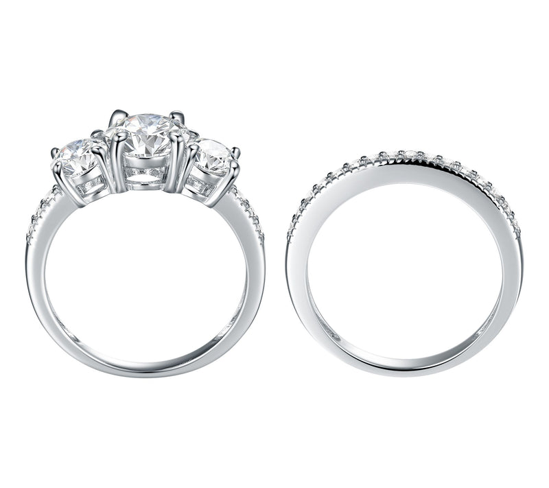 Diamonique 2.95 cttw 3-Stone Bridal Ring Set, Sterling Silver — View 3