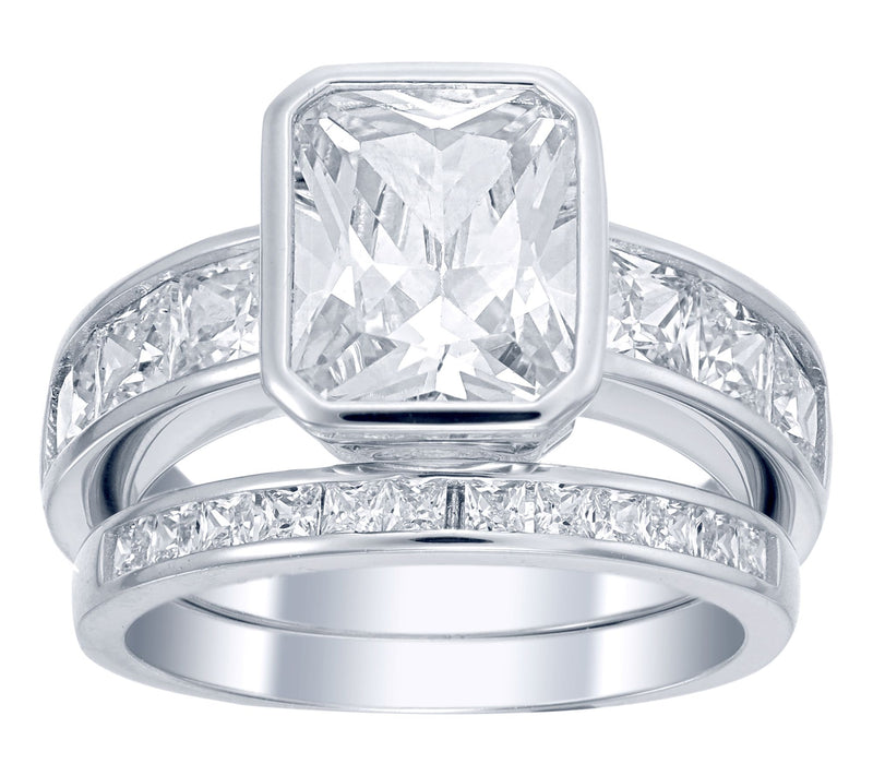 Diamonique 9.70 cttw Radiant Cut Bridal Ring Set, Sterling — Main view