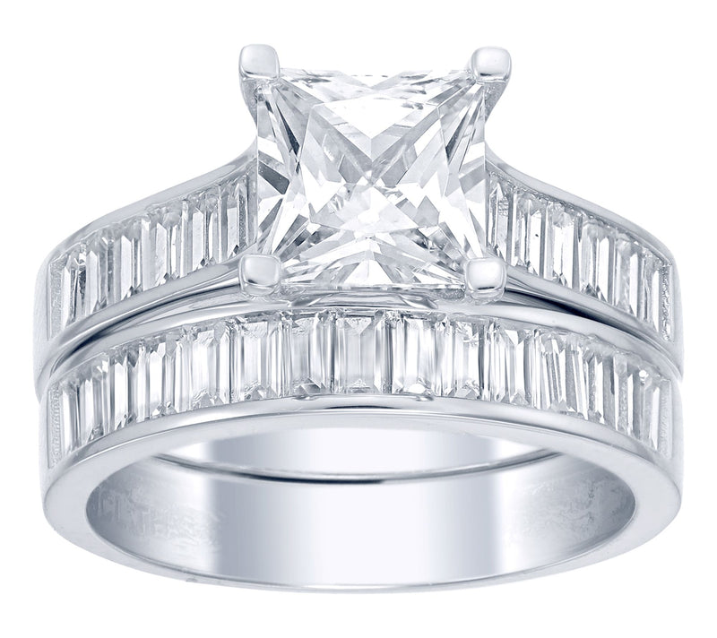 Diamonique 6.40 cttw Princess Cut Bridal RingSet, Sterling — Main view
