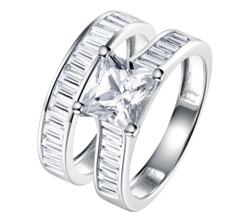 Diamonique 6.40 cttw Princess Cut Bridal RingSet, Sterling — View 2
