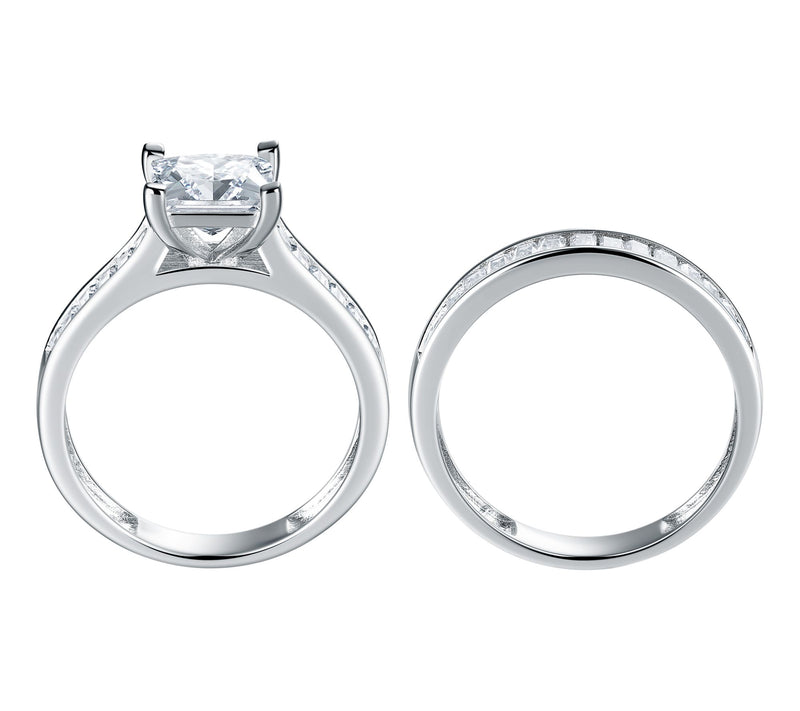Diamonique 6.40 cttw Princess Cut Bridal RingSet, Sterling — View 3
