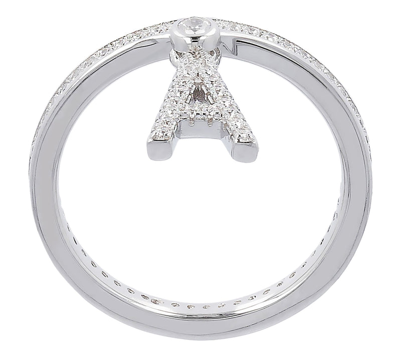 Diamonique Pave Initial Charm Ring, Sterling Silver — View 30