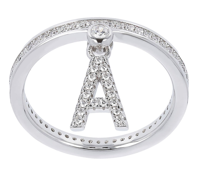 Diamonique Pave Initial Charm Ring, Sterling Silver — View 32