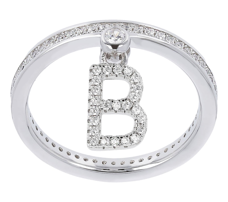 Diamonique Pave Initial Charm Ring, Sterling Silver — View 33