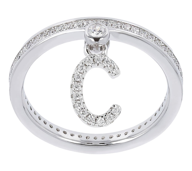 Diamonique Pave Initial Charm Ring, Sterling Silver — View 34