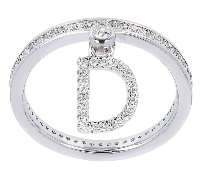 Diamonique Pave Initial Charm Ring, Sterling Silver — View 35