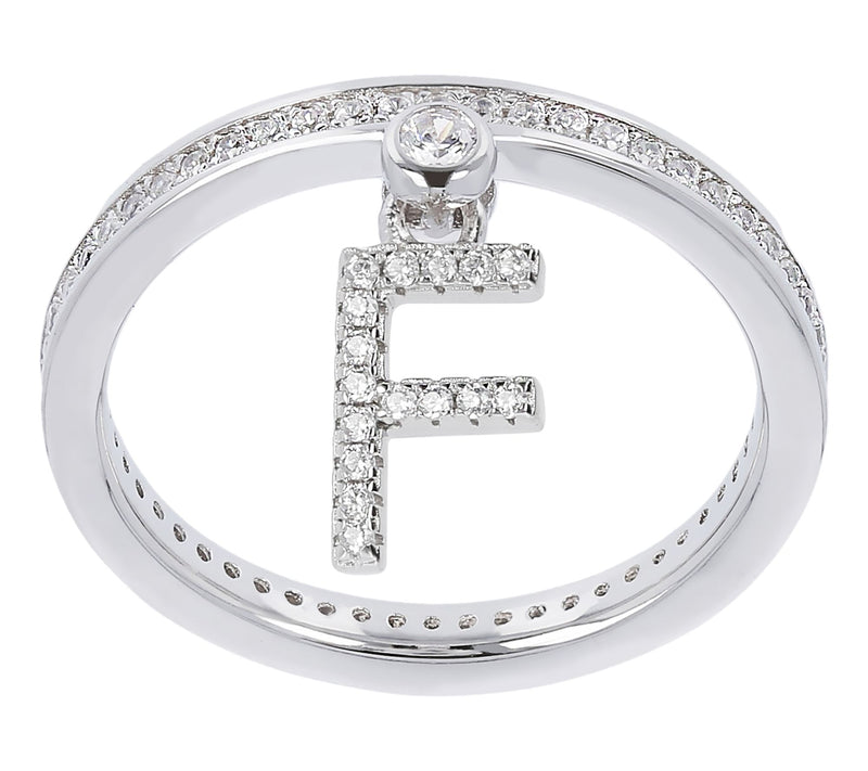 Diamonique Pave Initial Charm Ring, Sterling Silver — View 37