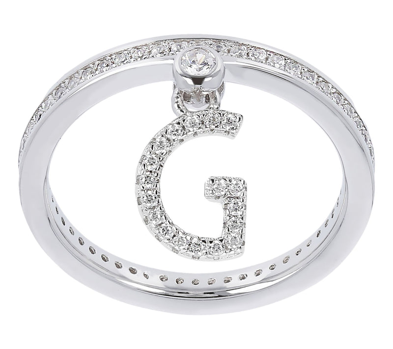 Diamonique Pave Initial Charm Ring, Sterling Silver — View 38