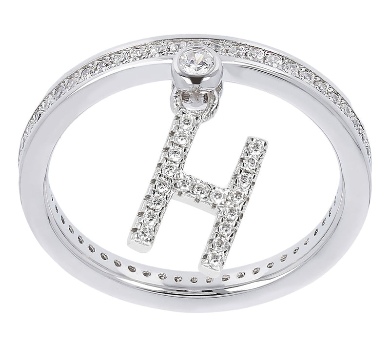 Diamonique Pave Initial Charm Ring, Sterling Silver — View 39