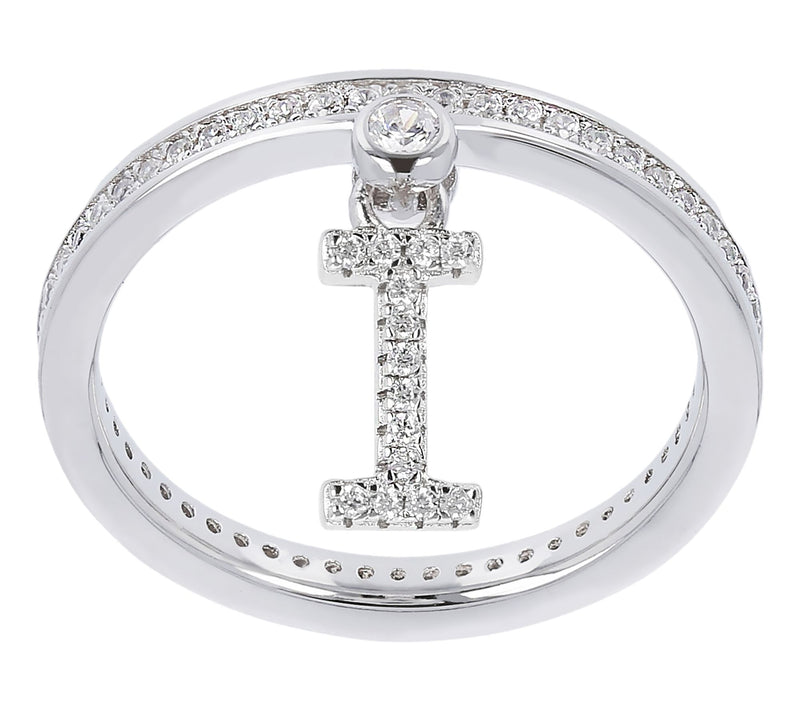 Diamonique Pave Initial Charm Ring, Sterling Silver — View 40