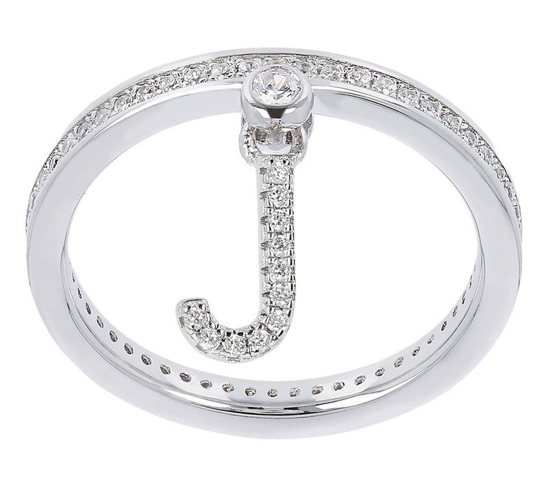 Diamonique Pave Initial Charm Ring, Sterling Silver — View 41