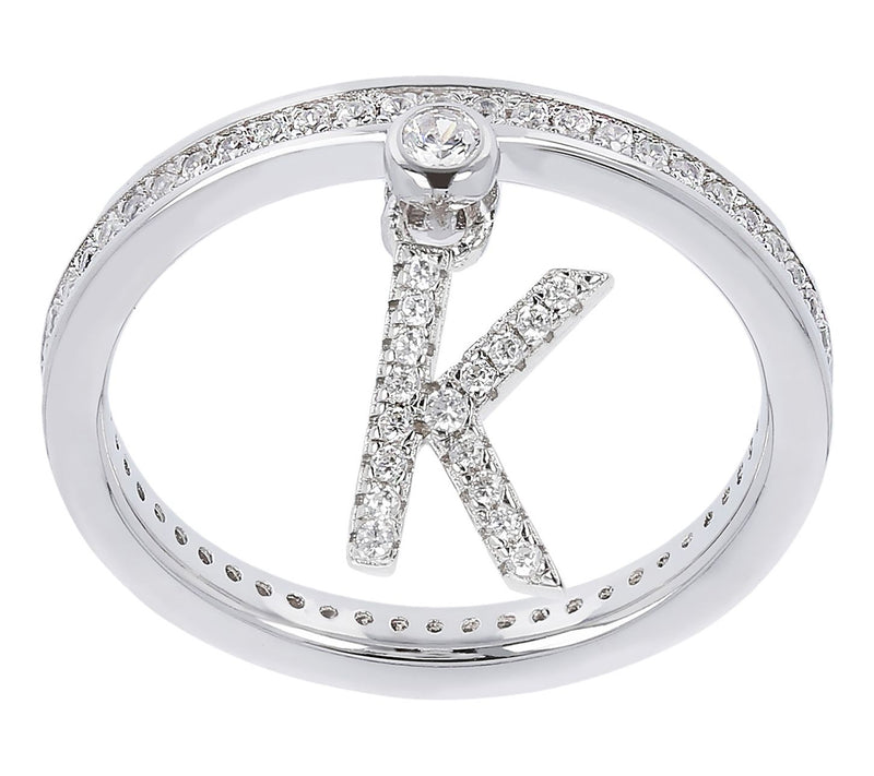 Diamonique Pave Initial Charm Ring, Sterling Silver — View 42