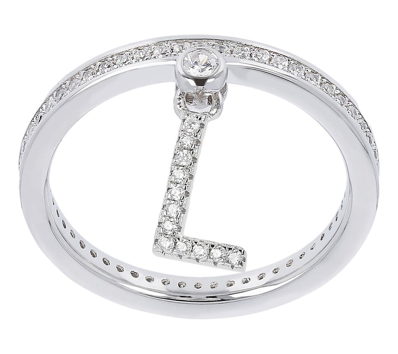 Diamonique Pave Initial Charm Ring, Sterling Silver — View 43