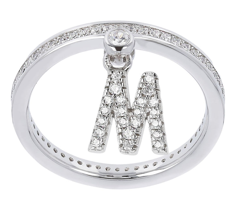 Diamonique Pave Initial Charm Ring, Sterling Silver — View 44