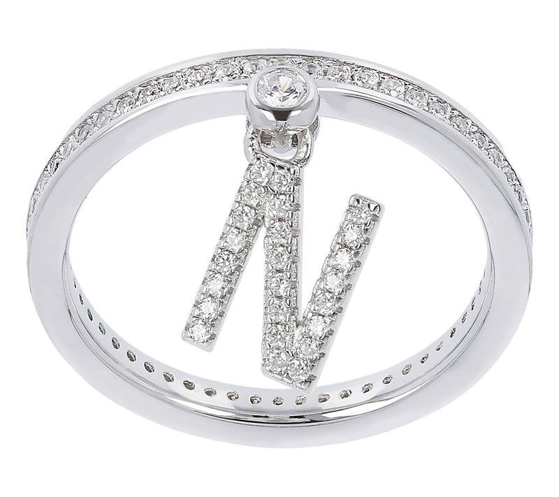 Diamonique Pave Initial Charm Ring, Sterling Silver — View 15