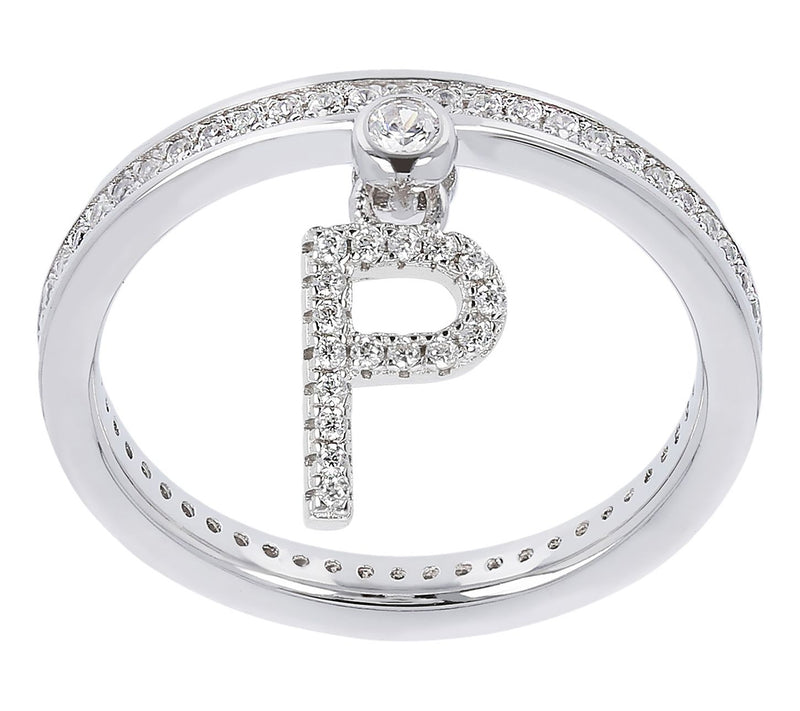 Diamonique Pave Initial Charm Ring, Sterling Silver — View 46