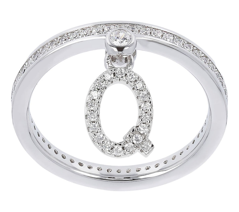 Diamonique Pave Initial Charm Ring, Sterling Silver — View 47