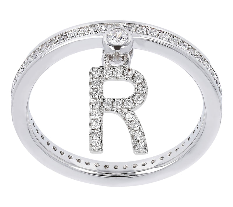 Diamonique Pave Initial Charm Ring, Sterling Silver — View 48