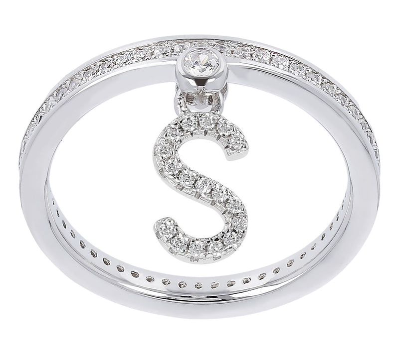 Diamonique Pave Initial Charm Ring, Sterling Silver — View 49