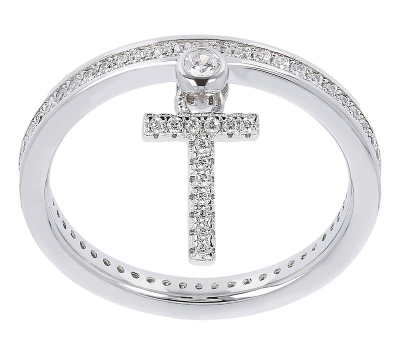 Diamonique Pave Initial Charm Ring, Sterling Silver — View 50