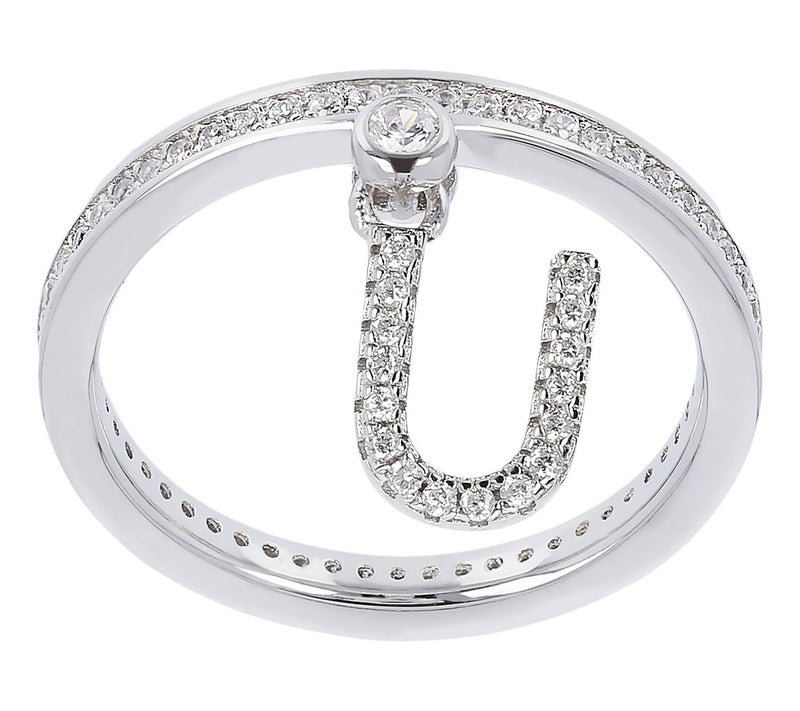Diamonique Pave Initial Charm Ring, Sterling Silver — View 51