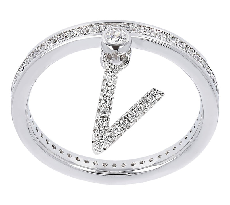 Diamonique Pave Initial Charm Ring, Sterling Silver — View 52
