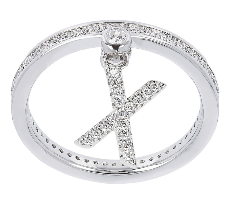 Diamonique Pave Initial Charm Ring, Sterling Silver — View 54