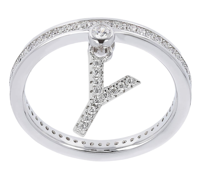 Diamonique Pave Initial Charm Ring, Sterling Silver — View 55