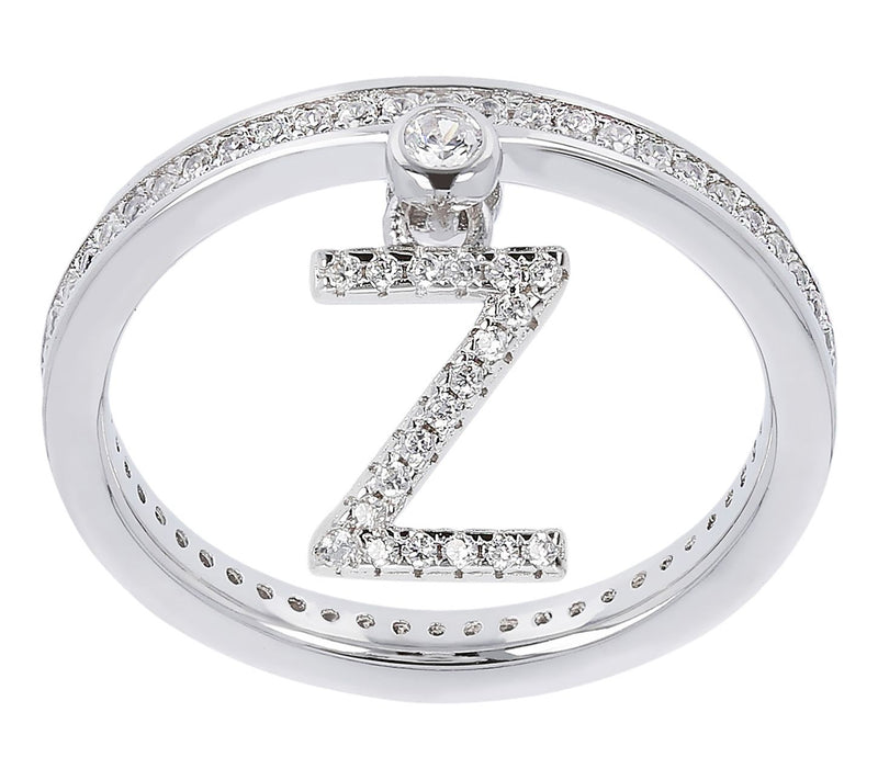 Diamonique Pave Initial Charm Ring, Sterling Silver — View 56