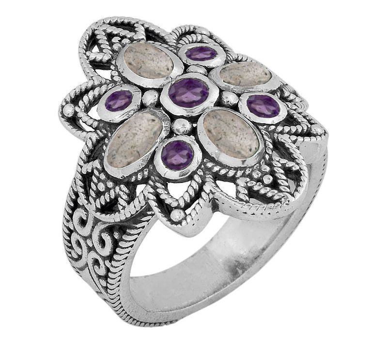 Artisan Crafted Sterling Silver Multi-GemstoneCluster Ring — View 4