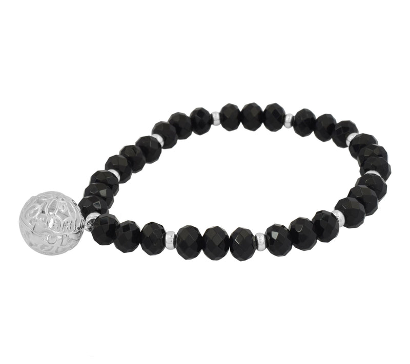 Sterling Silver Black Chalcedony Beaded Charm Bracelet — Main view