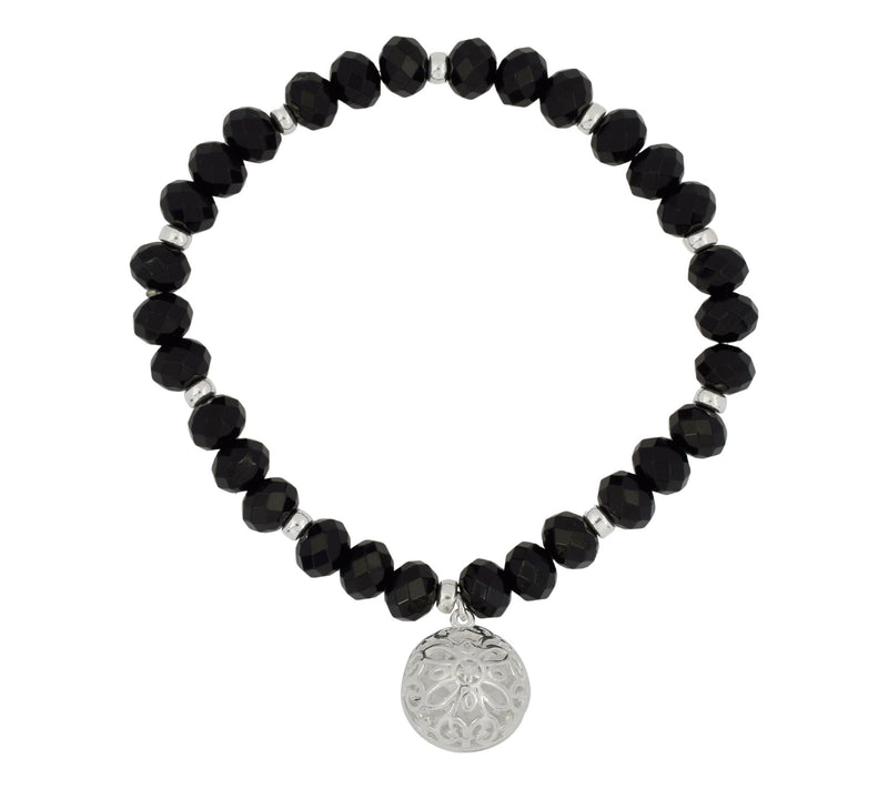 Sterling Silver Black Chalcedony Beaded Charm Bracelet — View 3