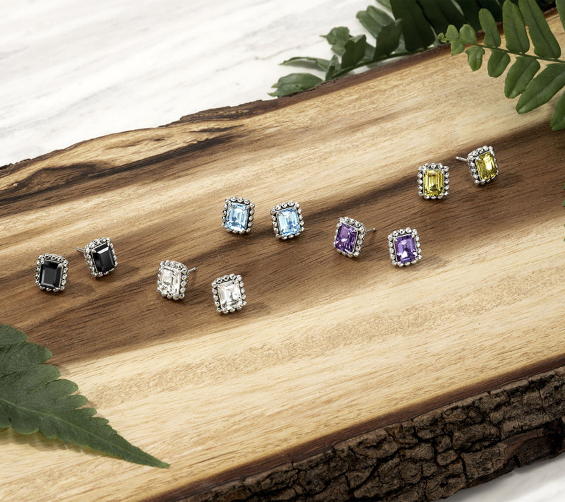 JAI Sterling Silver Emerald Cut Gemstone Stud Earrings — View 16
