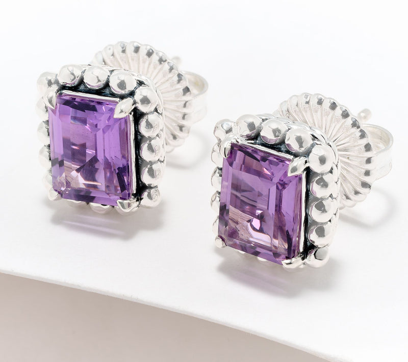 JAI Sterling Silver Emerald Cut Gemstone Stud Earrings — View 7