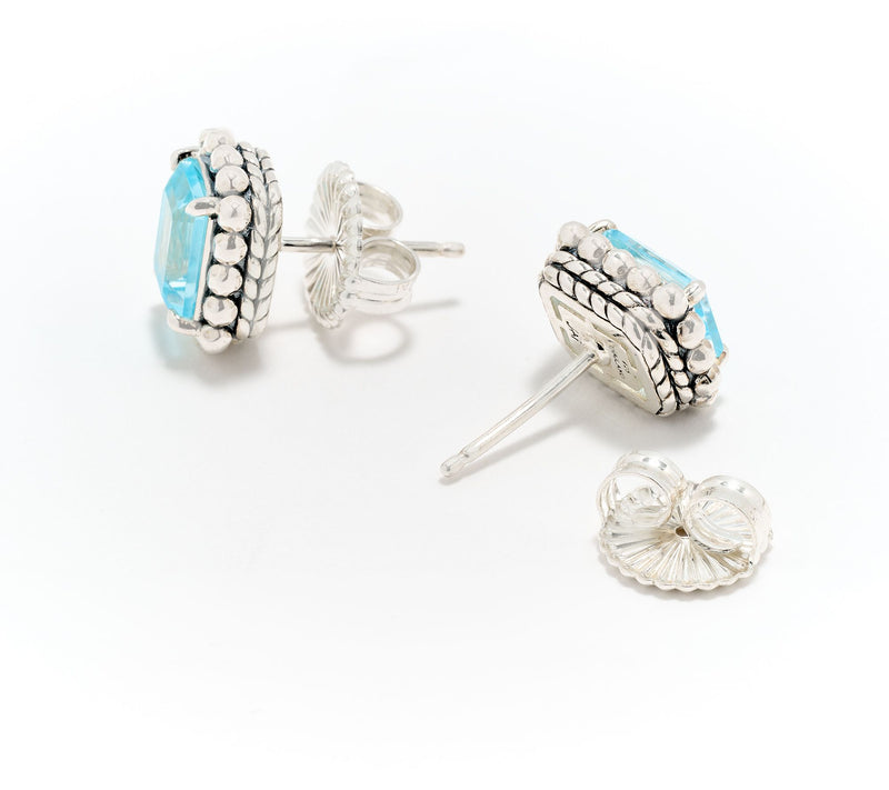 JAI Sterling Silver Emerald Cut Gemstone Stud Earrings — View 14