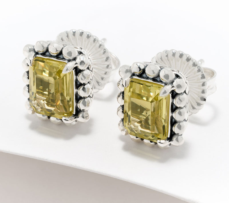 JAI Sterling Silver Emerald Cut Gemstone Stud Earrings — View 5
