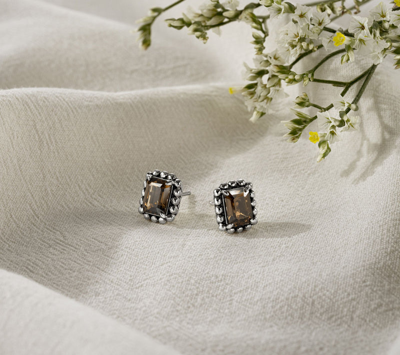JAI Sterling Silver Emerald Cut Gemstone Stud Earrings — View 15