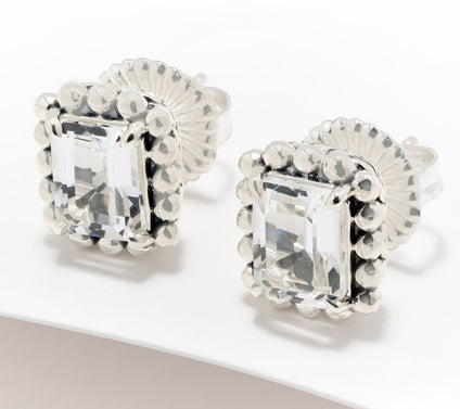 JAI Sterling Silver Emerald Cut Gemstone Stud Earrings