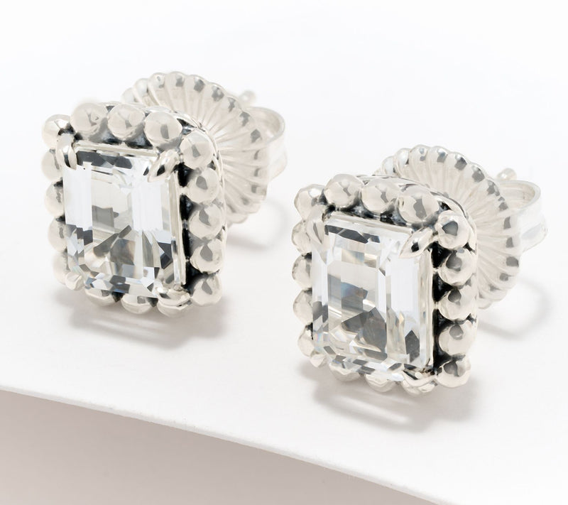 JAI Sterling Silver Emerald Cut Gemstone Stud Earrings — Main view