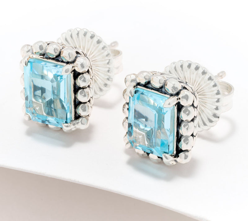 JAI Sterling Silver Emerald Cut Gemstone Stud Earrings — View 9