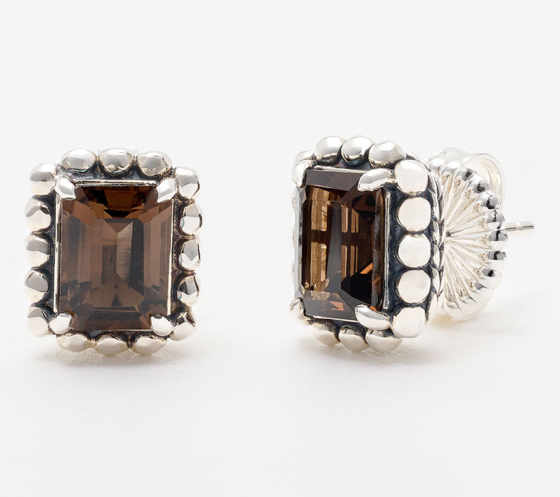 JAI Sterling Silver Emerald Cut Gemstone Stud Earrings — View 13