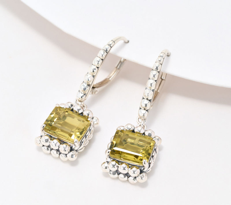 JAI Sterling Silver Emerald Cut Gemstone Earrings — View 7